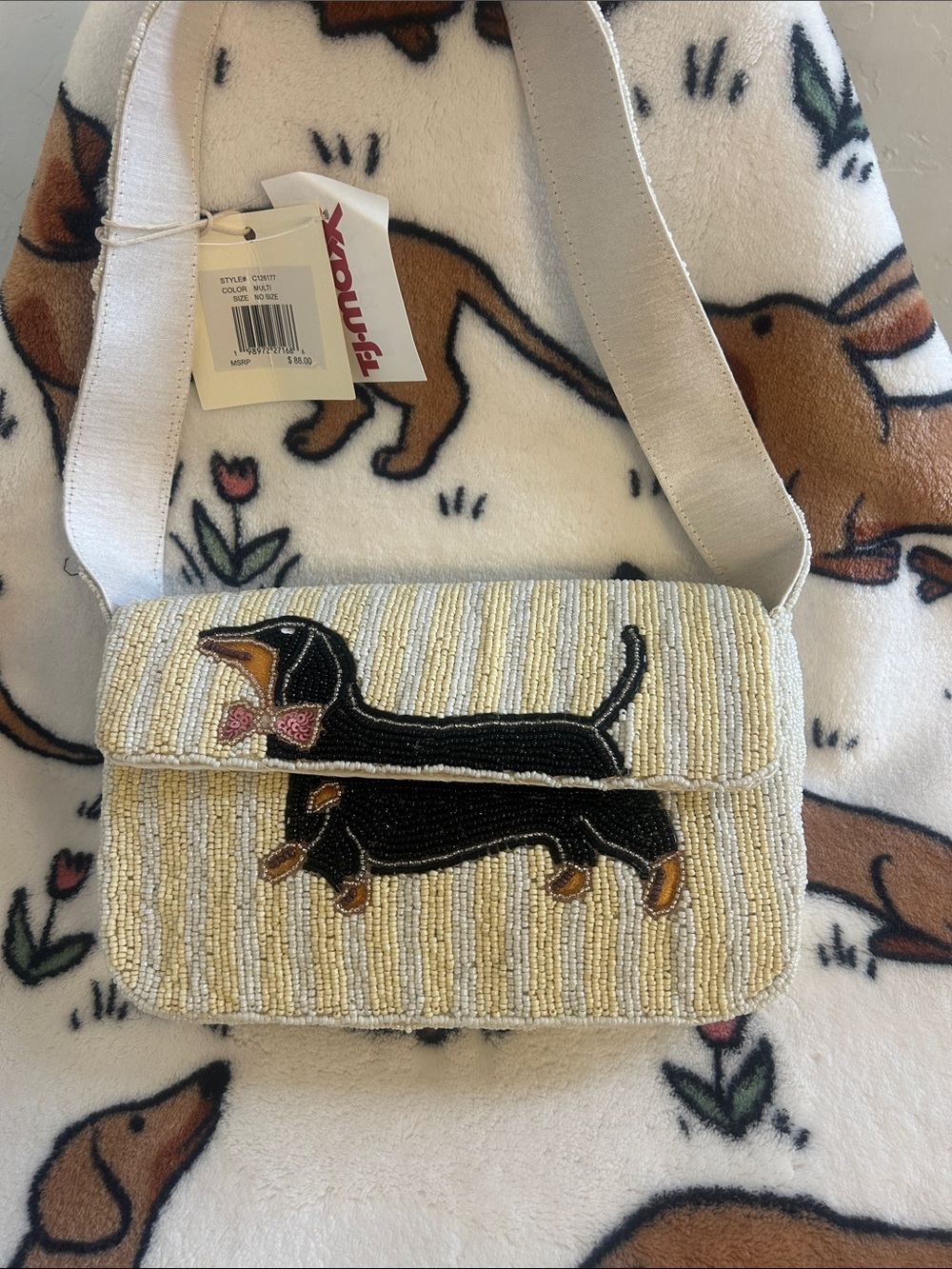 T.J.Maxx Beaded Dachshund Shoulder Bag - Black, Beige, Pink